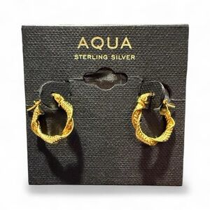 NWT! Aqua Sterling Silver Gold Plated Small Hoop Earrings 0.5 Inch